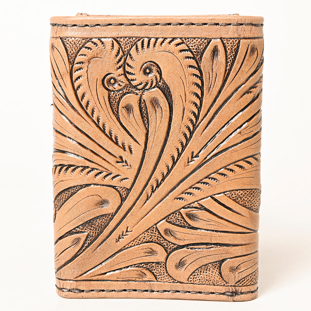 ADBG1268 American Darling Hand-Tooled Genuine Leather Western Trifold Wallet - Floral Carved Artisan Wallet