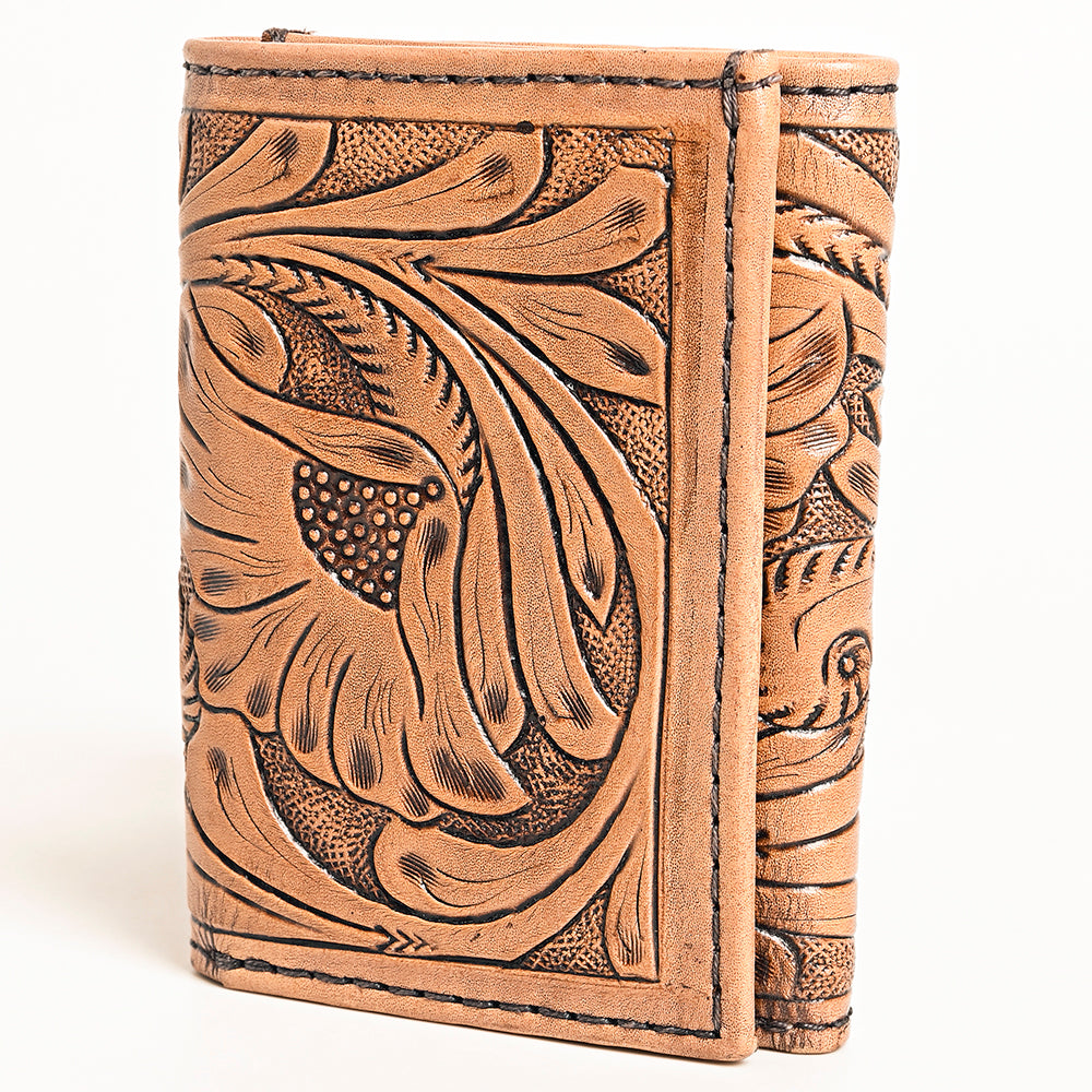 ADBG1268 American Darling Hand-Tooled Genuine Leather Western Trifold Wallet - Floral Carved Artisan Wallet