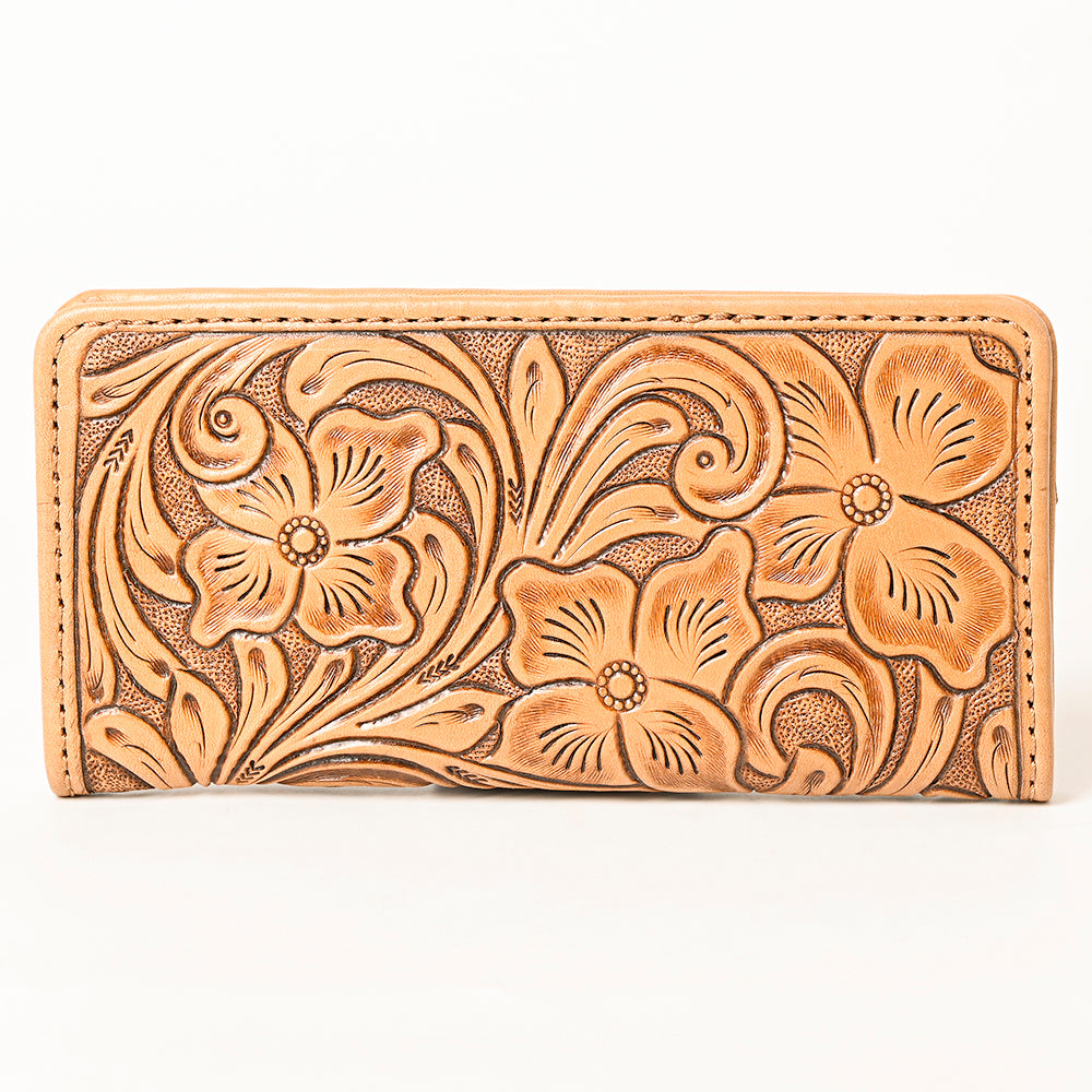 ADBG1269 American Darling Hand-Tooled Genuine Leather Western Wallet Handbag - Floral Carved Women’s Wallet