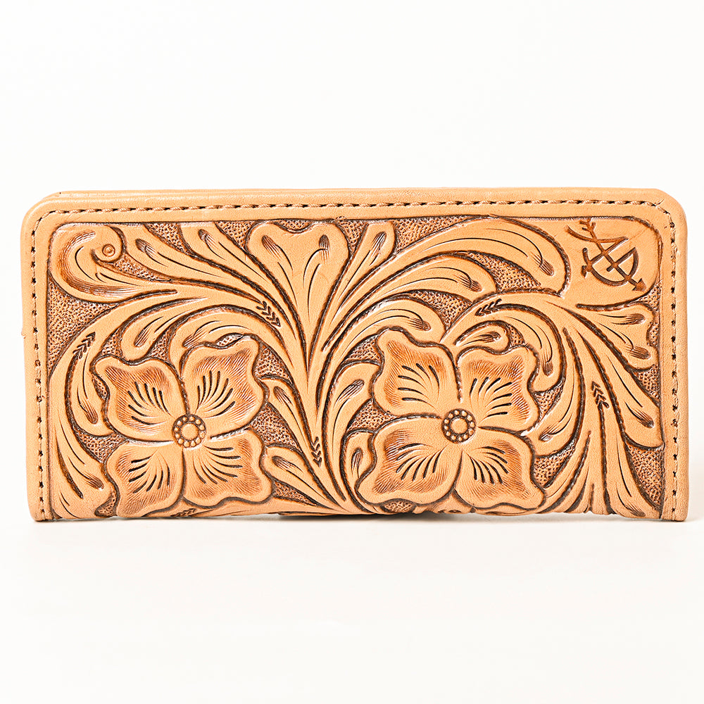 ADBG1269 American Darling Hand-Tooled Genuine Leather Western Wallet Handbag - Floral Carved Women’s Wallet