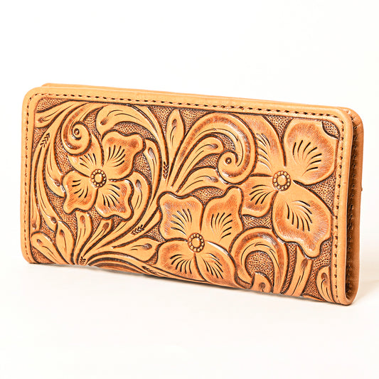 ADBG1269 American Darling Hand-Tooled Genuine Leather Western Wallet Handbag - Floral Carved Women’s Wallet