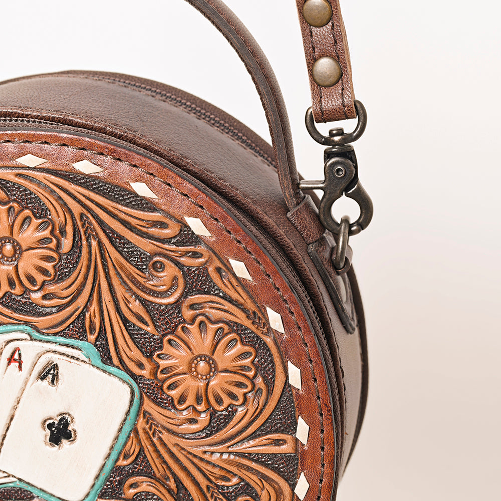 ADBG1270 American Darling Tooled Leather Canteen Bag | Playing Card Western Purse