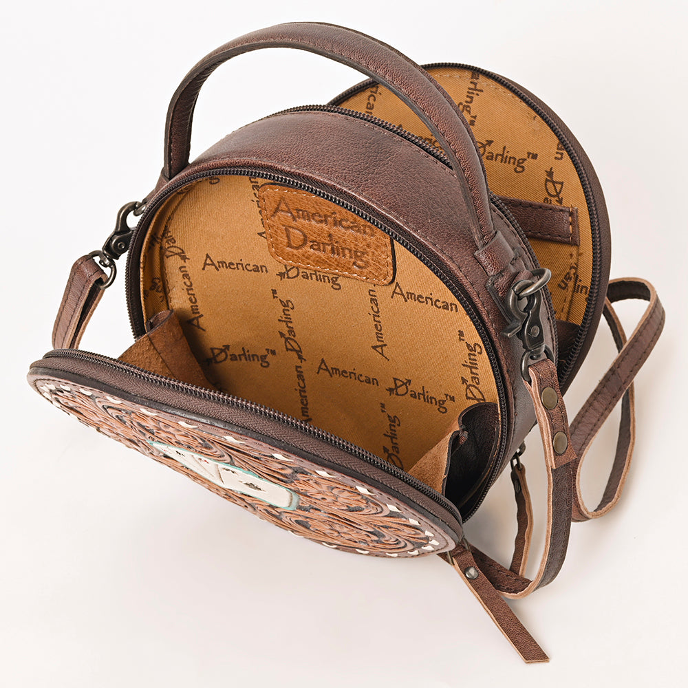 ADBG1270 American Darling Tooled Leather Canteen Bag | Playing Card Western Purse