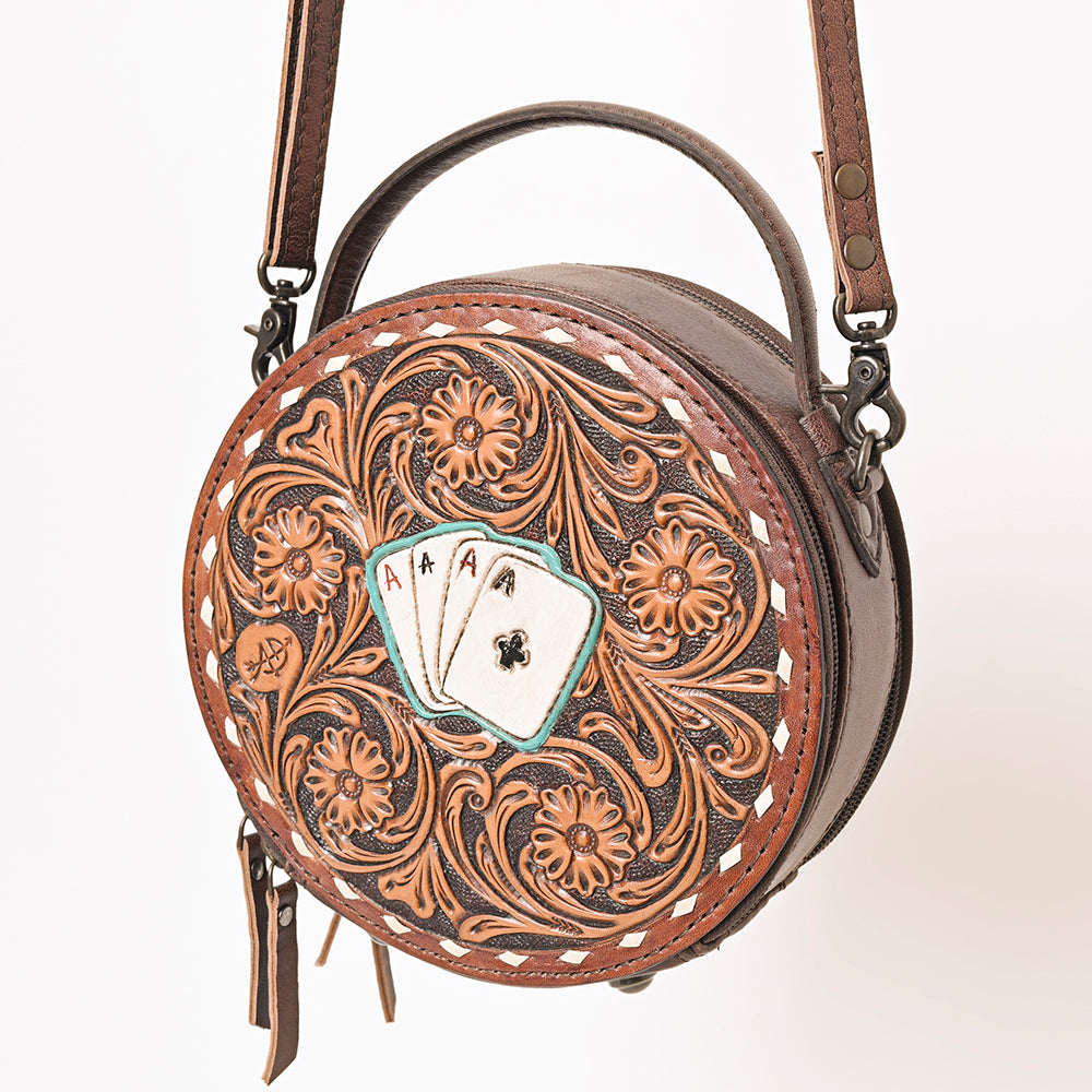 ADBG1270 American Darling Tooled Leather Canteen Bag | Playing Card Western Purse