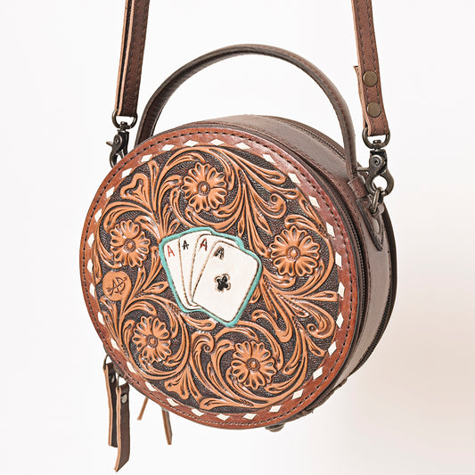 ADBG1270 American Darling Tooled Leather Canteen Bag | Playing Card Western Purse