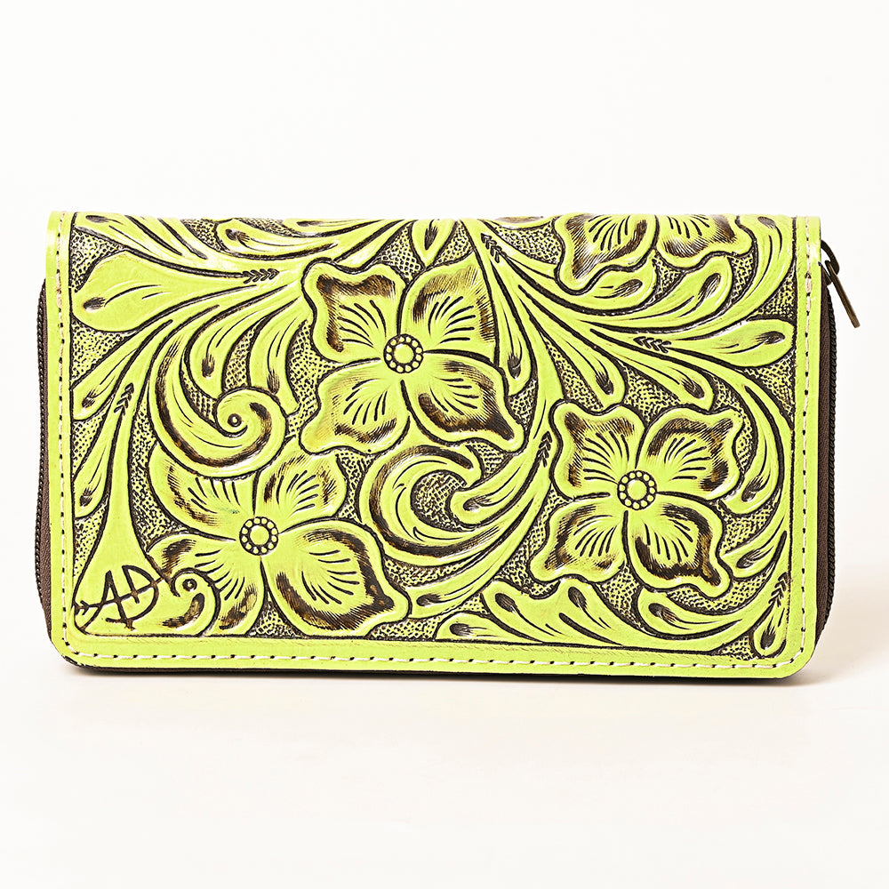 ADBG1271 American Darling Neon Tooled Leather Wallet | Floral Carved Clutch