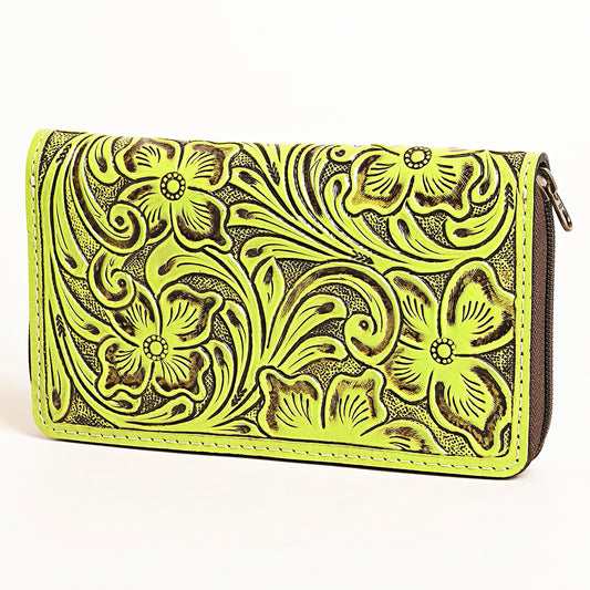 ADBG1271 American Darling Neon Tooled Leather Wallet | Floral Carved Clutch