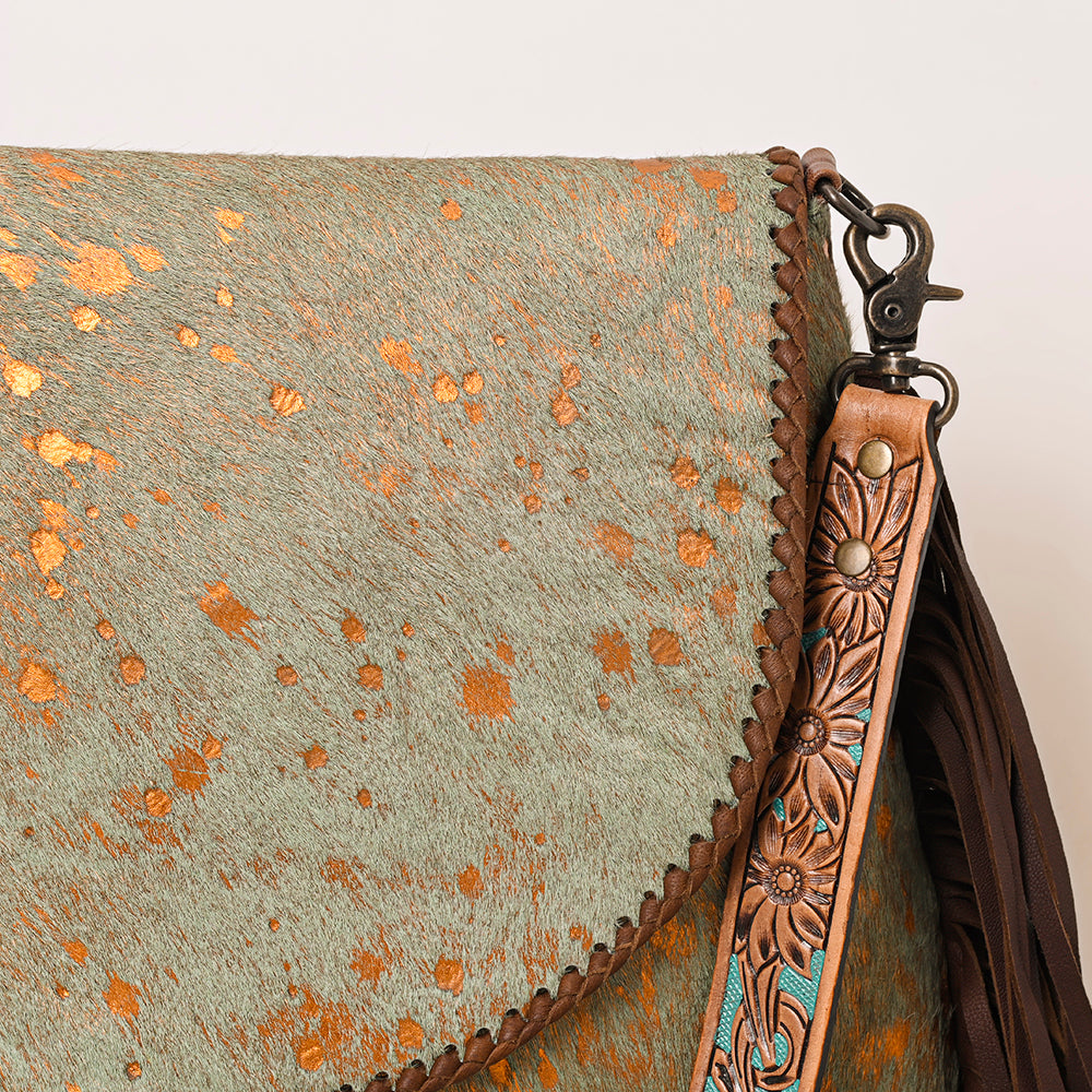ADBG1273 American Darling Cowhide Fringe Crossbody | Tooled Leather Bag