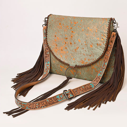 ADBG1273 American Darling Cowhide Fringe Crossbody | Tooled Leather Bag