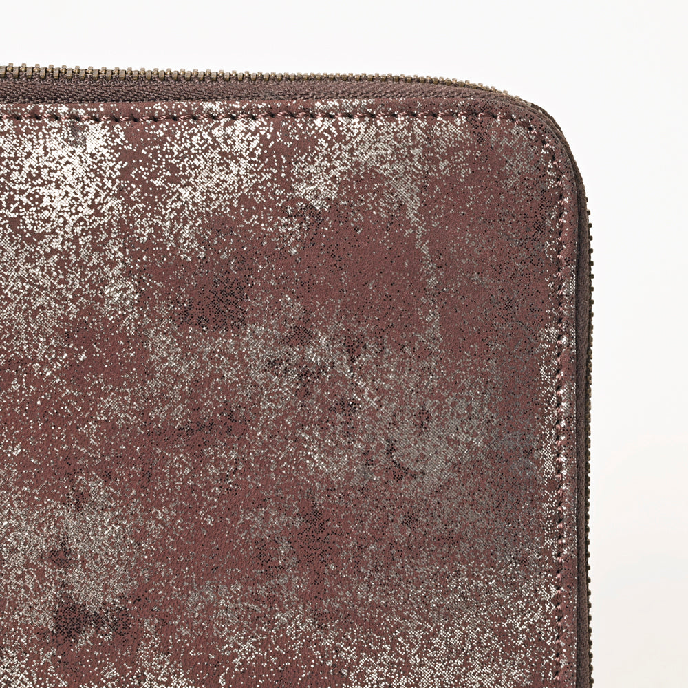 ADBGZ775 Distressed Metallic Leather Zip-Around Wallet - Western Cowhide Look