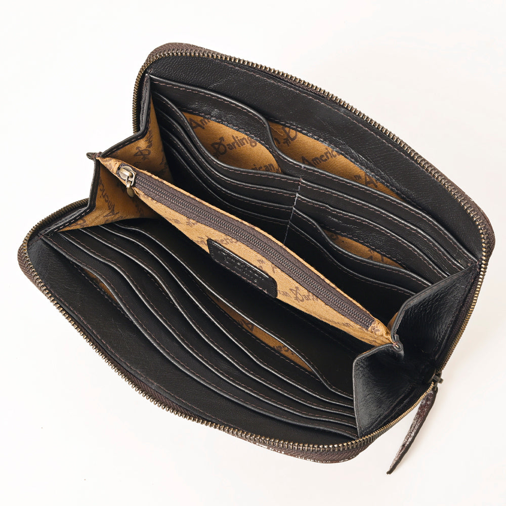 ADBGZ775 Distressed Metallic Leather Zip-Around Wallet - Western Cowhide Look