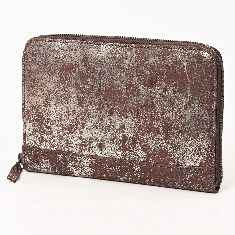 ADBGZ775 Distressed Metallic Leather Zip-Around Wallet - Western Cowhide Look