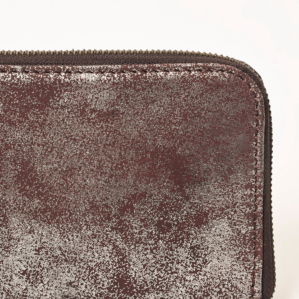ADBGZ776 Western Metallic Distressed Leather Wallet - Silver-Foiled Zip Clutch