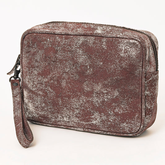 ADBGZ777 Western Metallic Leather Wristlet Jewelry Case - Silver-Foiled Distressed Finish