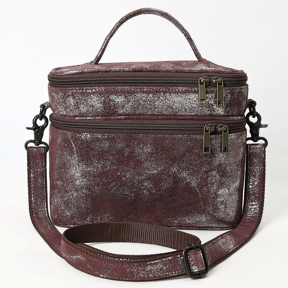 ADBGZ779 Distressed Silver Metallic Leather Jewelry Case - Convertible Crossbody & Top-Handle