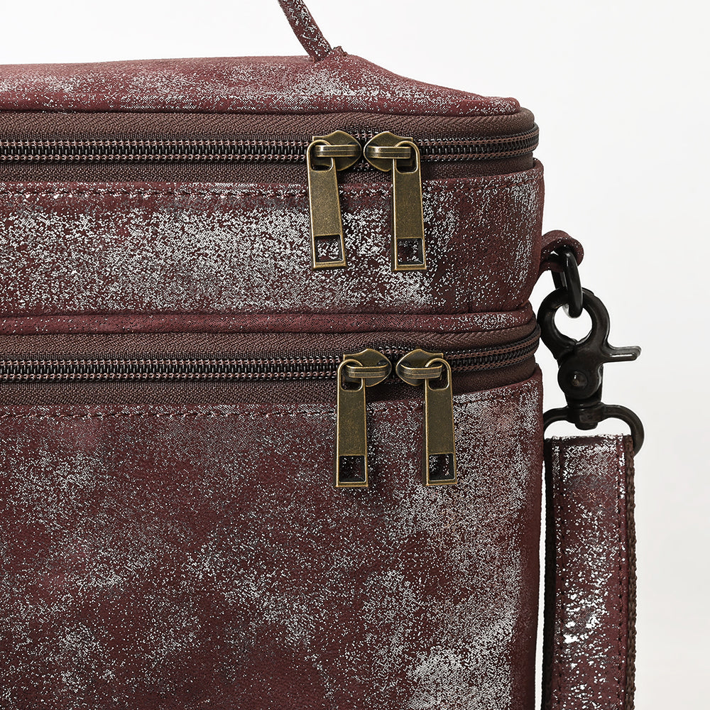 ADBGZ779 Distressed Silver Metallic Leather Jewelry Case - Convertible Crossbody & Top-Handle