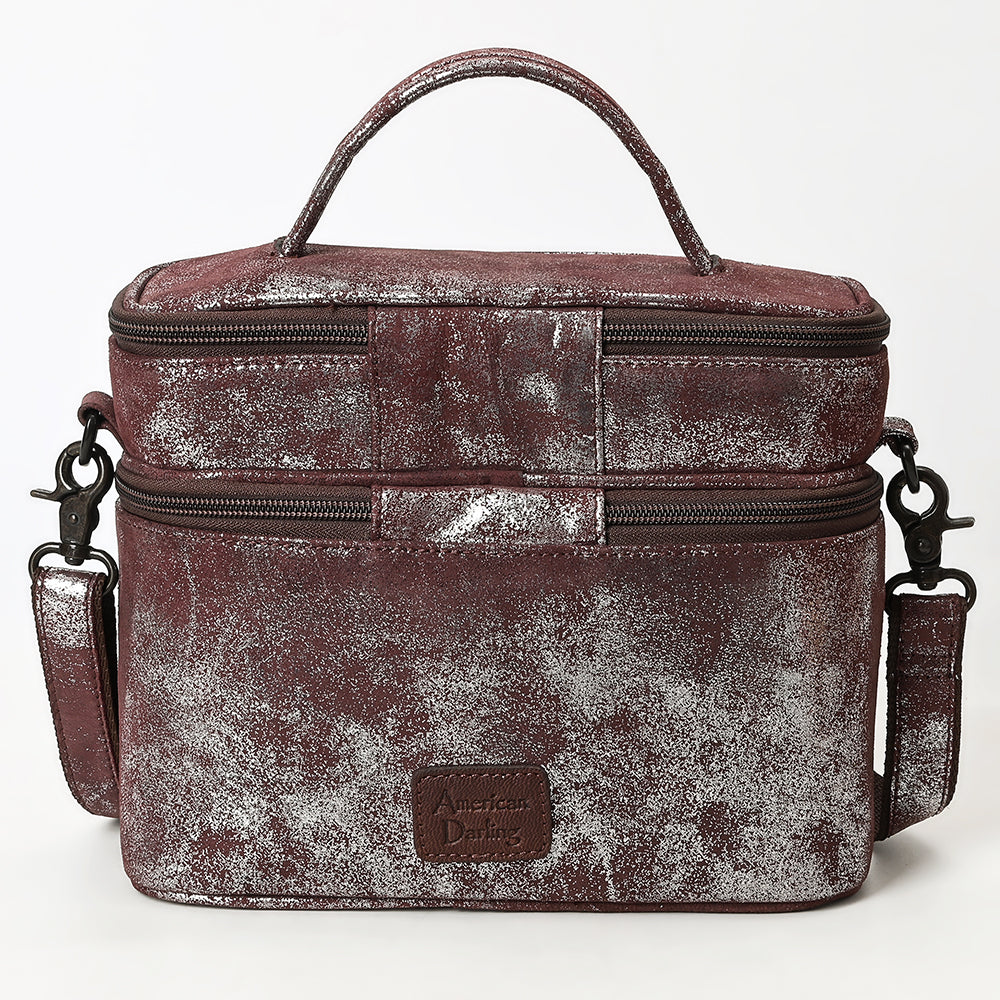 ADBGZ779 Distressed Silver Metallic Leather Jewelry Case - Convertible Crossbody & Top-Handle