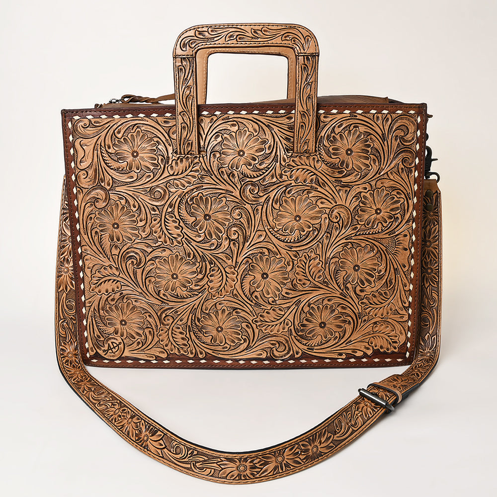 ADBG1276 American Darling Hand Tooled Leather Briefcase | Floral Carved Work Bag