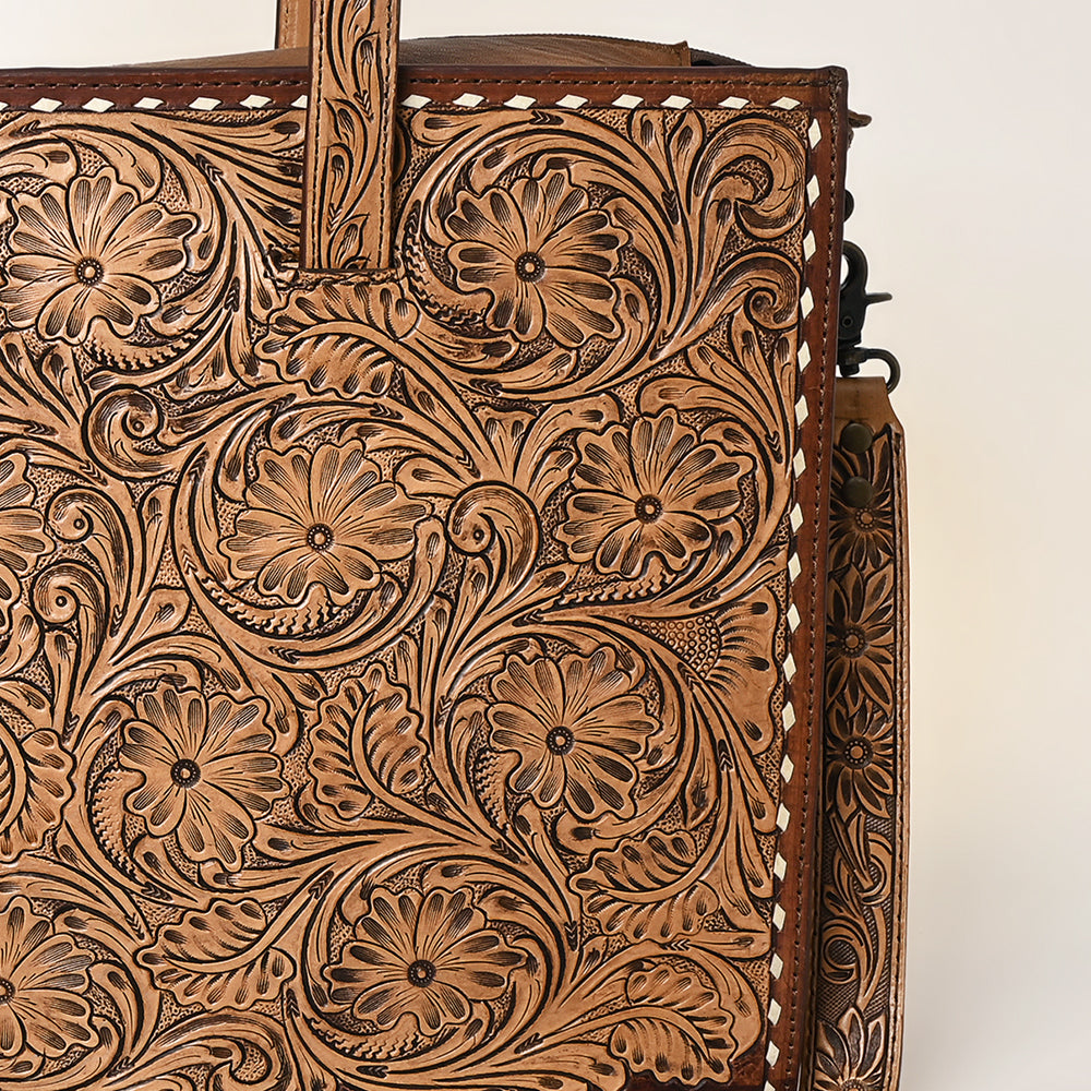ADBG1276 American Darling Hand Tooled Leather Briefcase | Floral Carved Work Bag