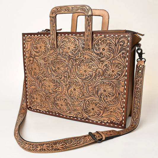 ADBG1276 American Darling Hand Tooled Leather Briefcase | Floral Carved Work Bag