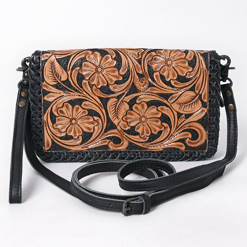 ADBG1279 American Darling Hand Tooled Leather Crossbody | Woven Body Floral Purse