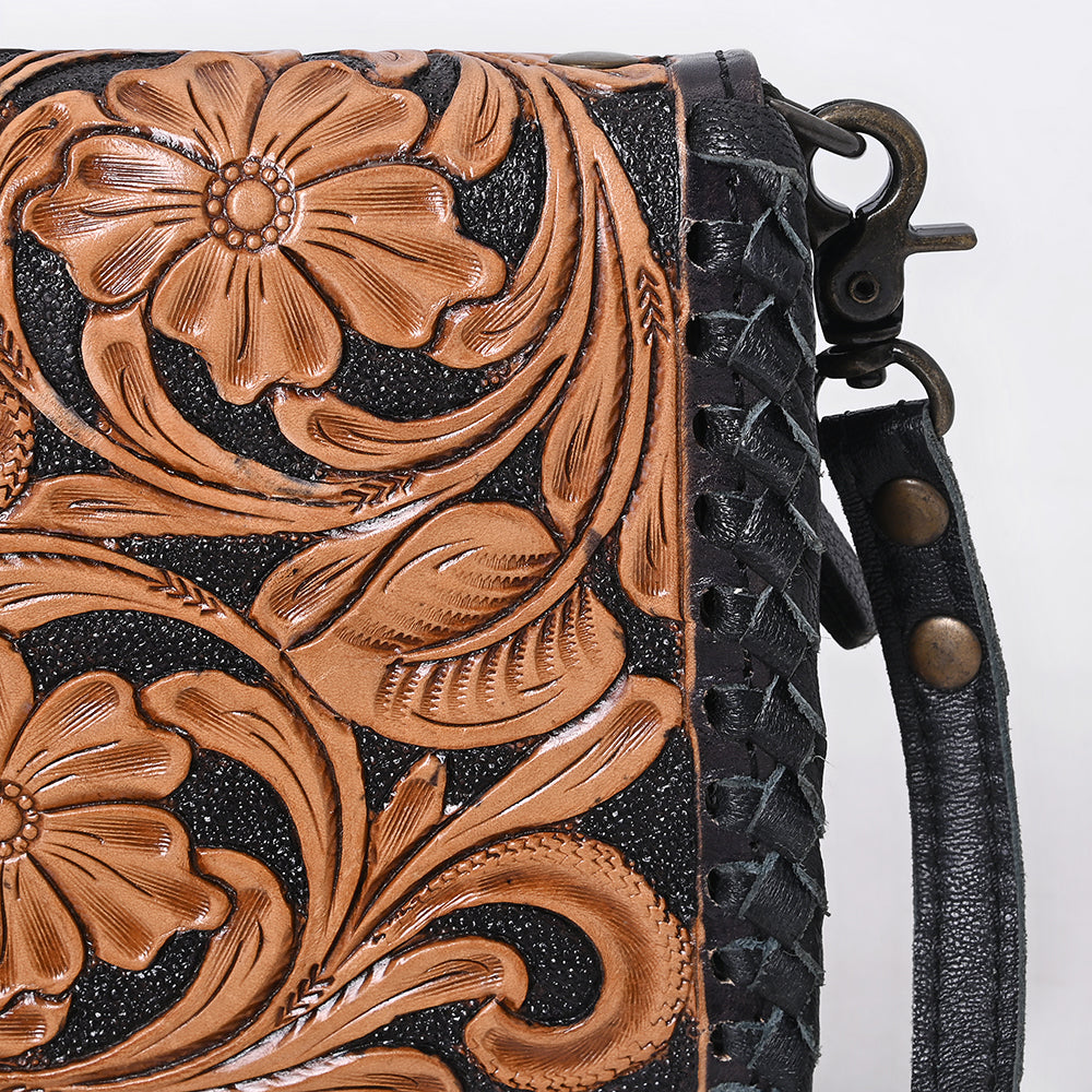 ADBG1279 American Darling Hand Tooled Leather Crossbody | Woven Body Floral Purse
