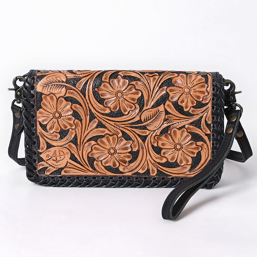 ADBG1279 American Darling Hand Tooled Leather Crossbody | Woven Body Floral Purse