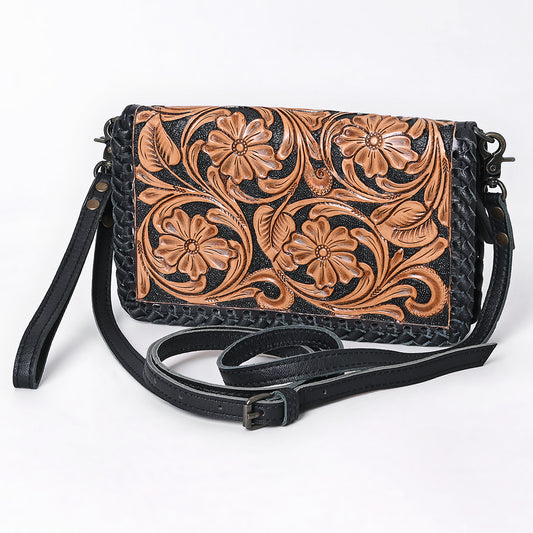 ADBG1279 American Darling Hand Tooled Leather Crossbody | Woven Body Floral Purse