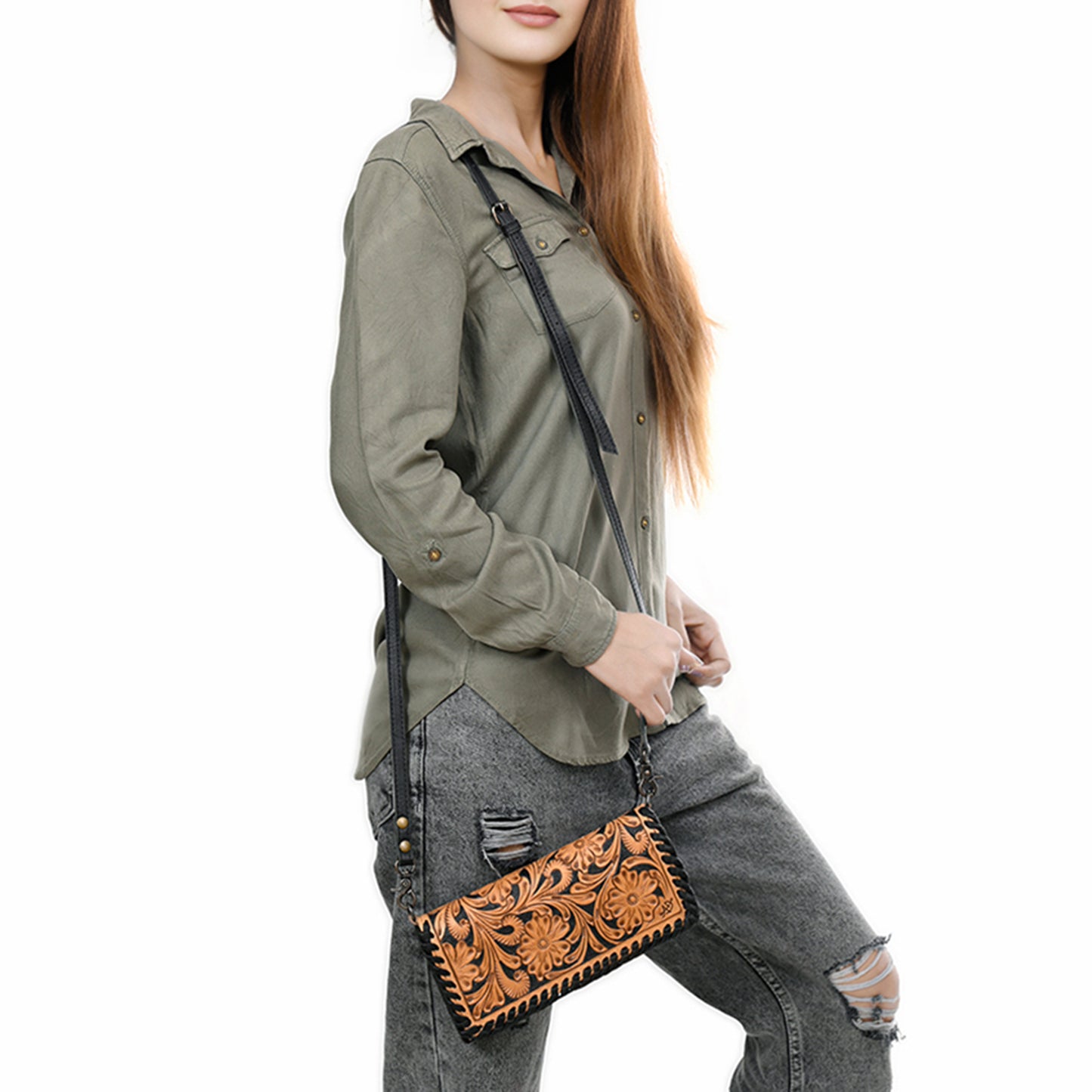 ADBG1280 American Darling Tooled Leather Crossbody Wallet | Braided Western Bag