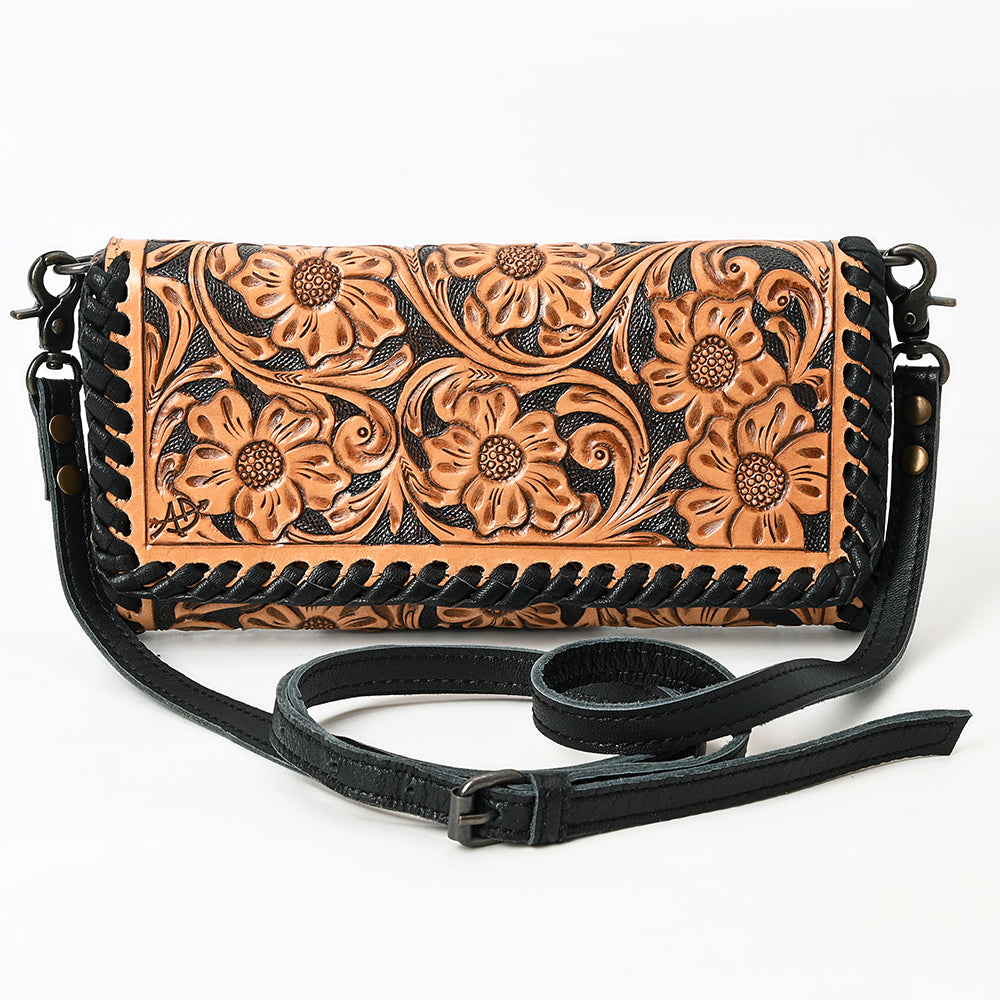 ADBG1281 American Darling Hand Tooled Leather Crossbody Wallet | Floral Braided Purse