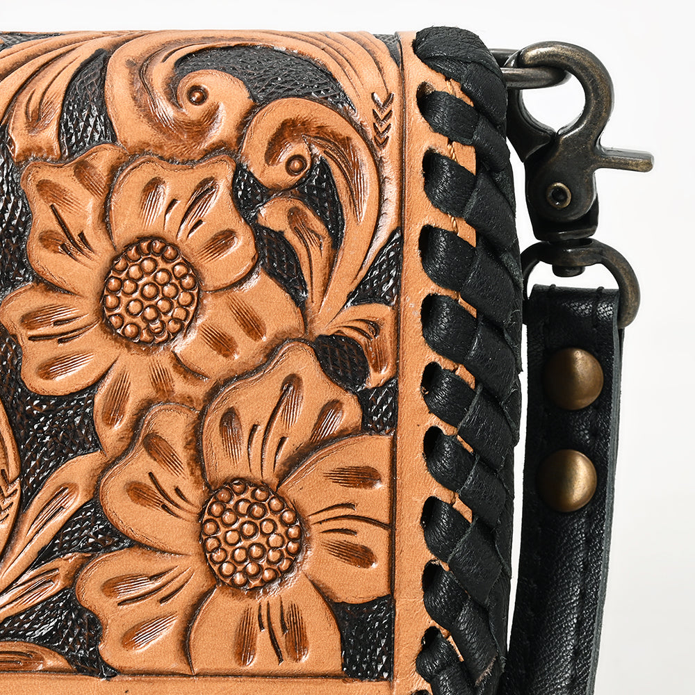 ADBG1281 American Darling Hand Tooled Leather Crossbody Wallet | Floral Braided Purse