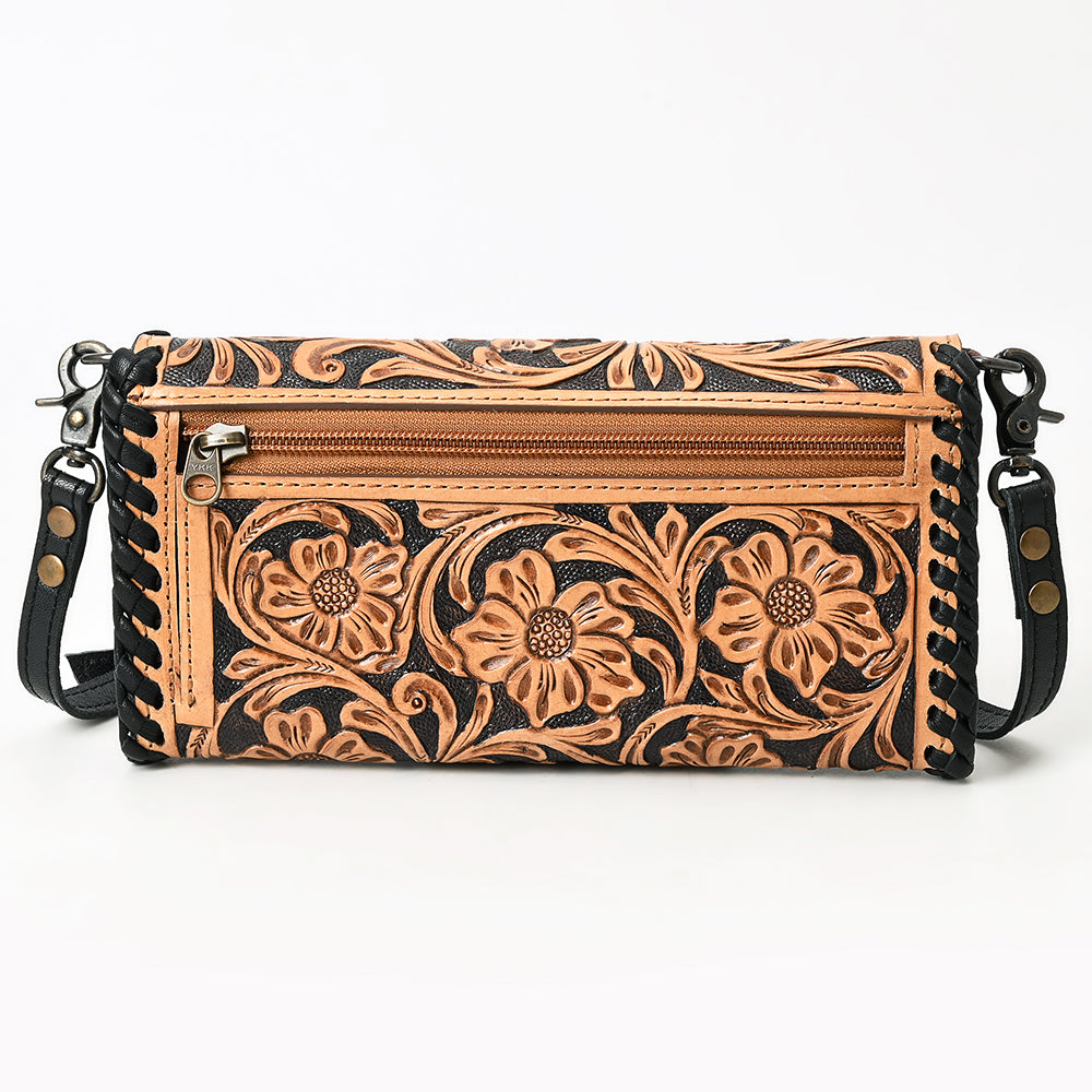ADBG1281 American Darling Hand Tooled Leather Crossbody Wallet | Floral Braided Purse