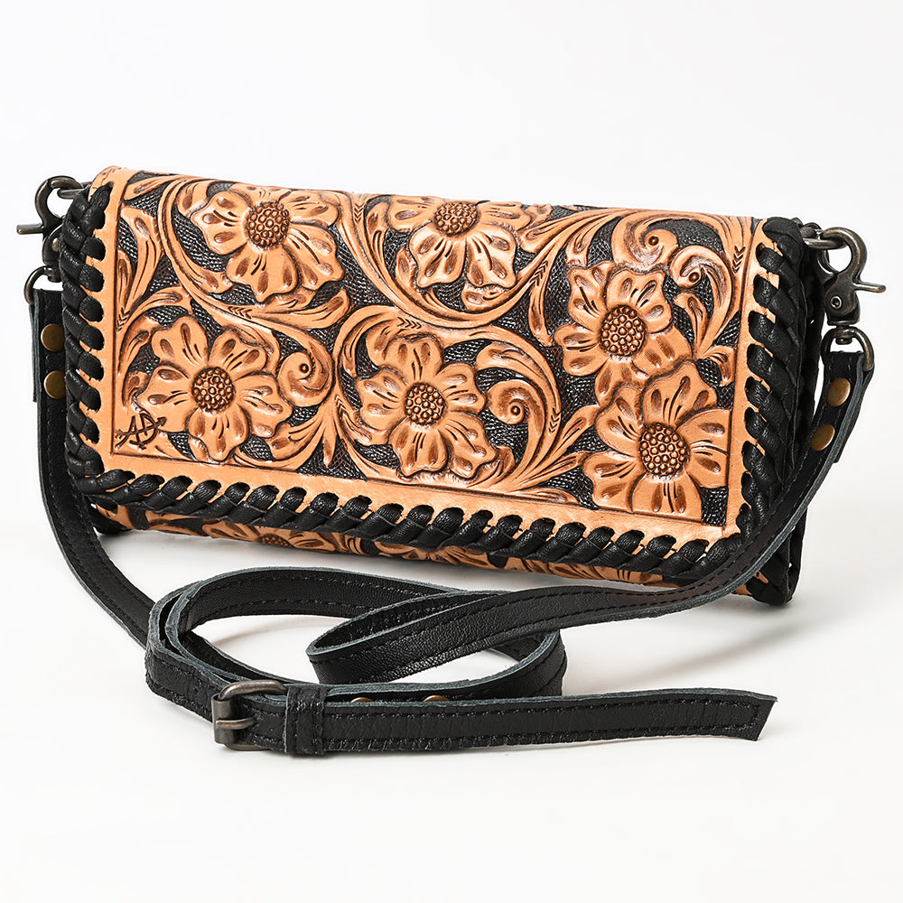 ADBG1281 American Darling Hand Tooled Leather Crossbody Wallet | Floral Braided Purse