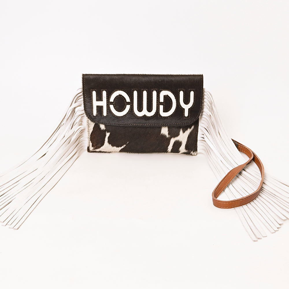 ADBG1282 American Darling Western Leather Wallet Bag with Hair-On Cowhide & Fringe