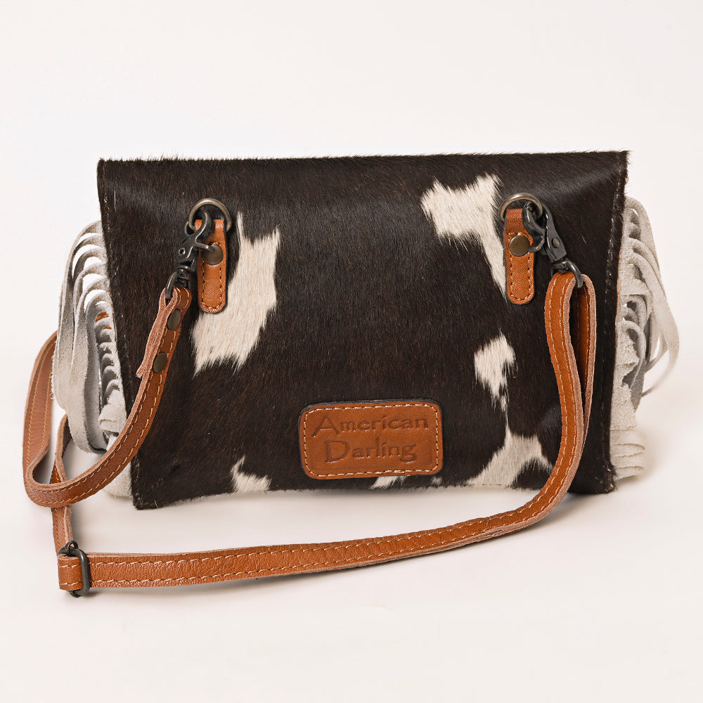 ADBG1282 American Darling Western Leather Wallet Bag with Hair-On Cowhide & Fringe