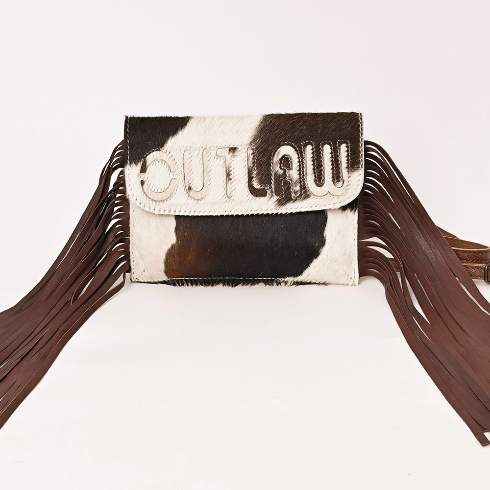 ADBG1283 American Darling Hair-on Cowhide Fringe Crossbody Wallet Bag | Western Slogan Clutch