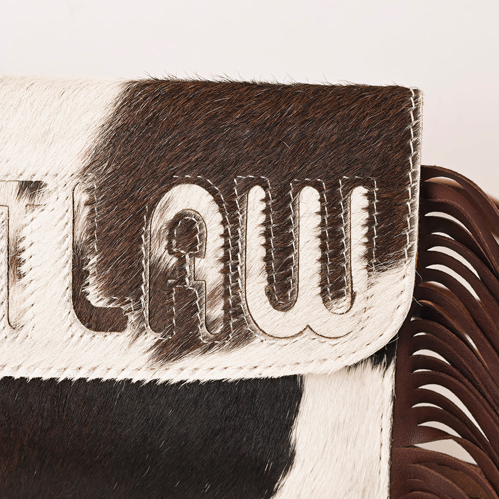 ADBG1283 American Darling Hair-on Cowhide Fringe Crossbody Wallet Bag | Western Slogan Clutch