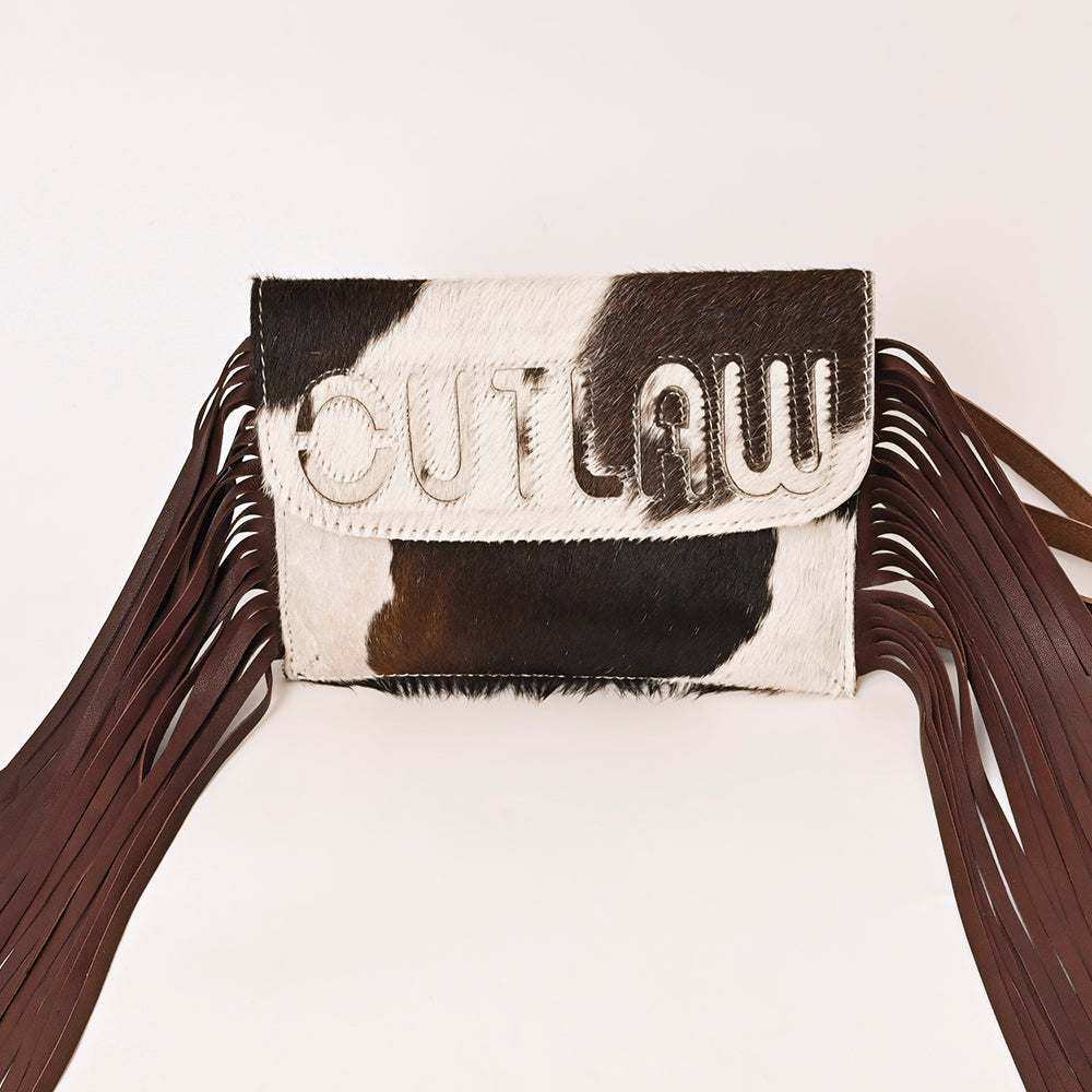 ADBG1283 American Darling Hair-on Cowhide Fringe Crossbody Wallet Bag | Western Slogan Clutch