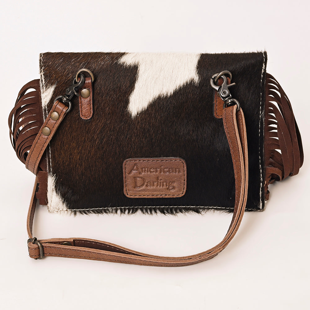 ADBG1283 American Darling Hair-on Cowhide Fringe Crossbody Wallet Bag | Western Slogan Clutch