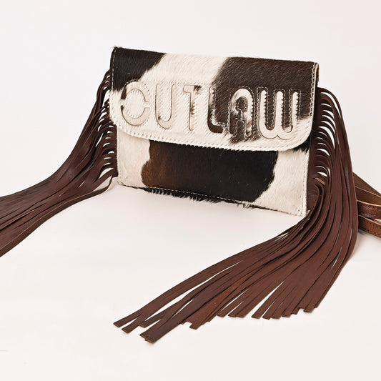 ADBG1283 American Darling Hair-on Cowhide Fringe Crossbody Wallet Bag | Western Slogan Clutch
