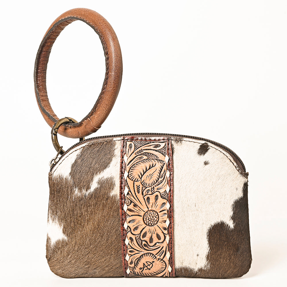 ADBG1287 American Darling Hair-on Cowhide Hand-Tooled Clutch Bag | O-Ring Western Wristlet
