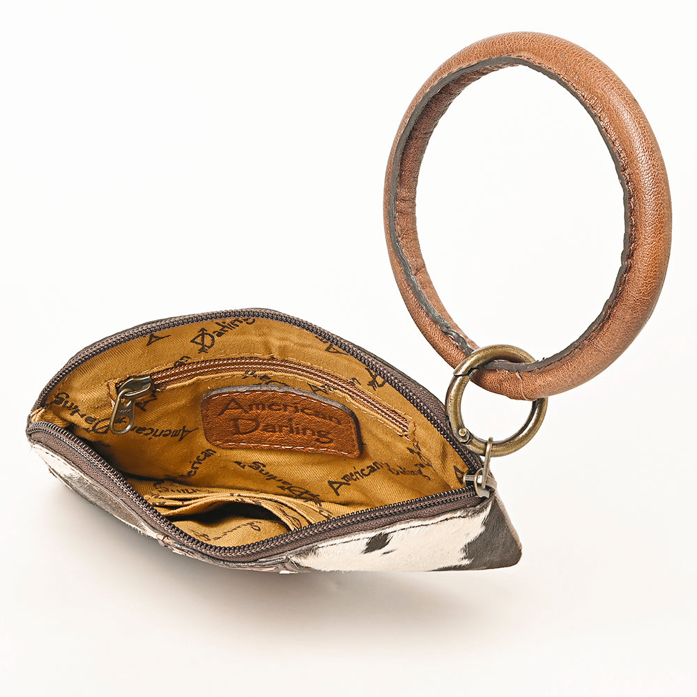 ADBG1287 American Darling Hair-on Cowhide Hand-Tooled Clutch Bag | O-Ring Western Wristlet