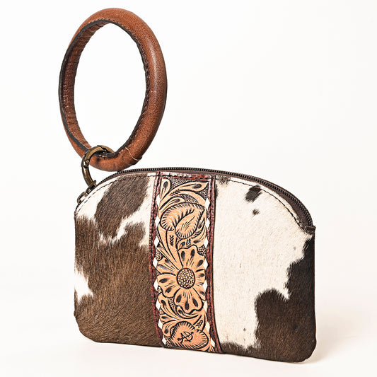 ADBG1287 American Darling Hair-on Cowhide Hand-Tooled Clutch Bag | O-Ring Western Wristlet