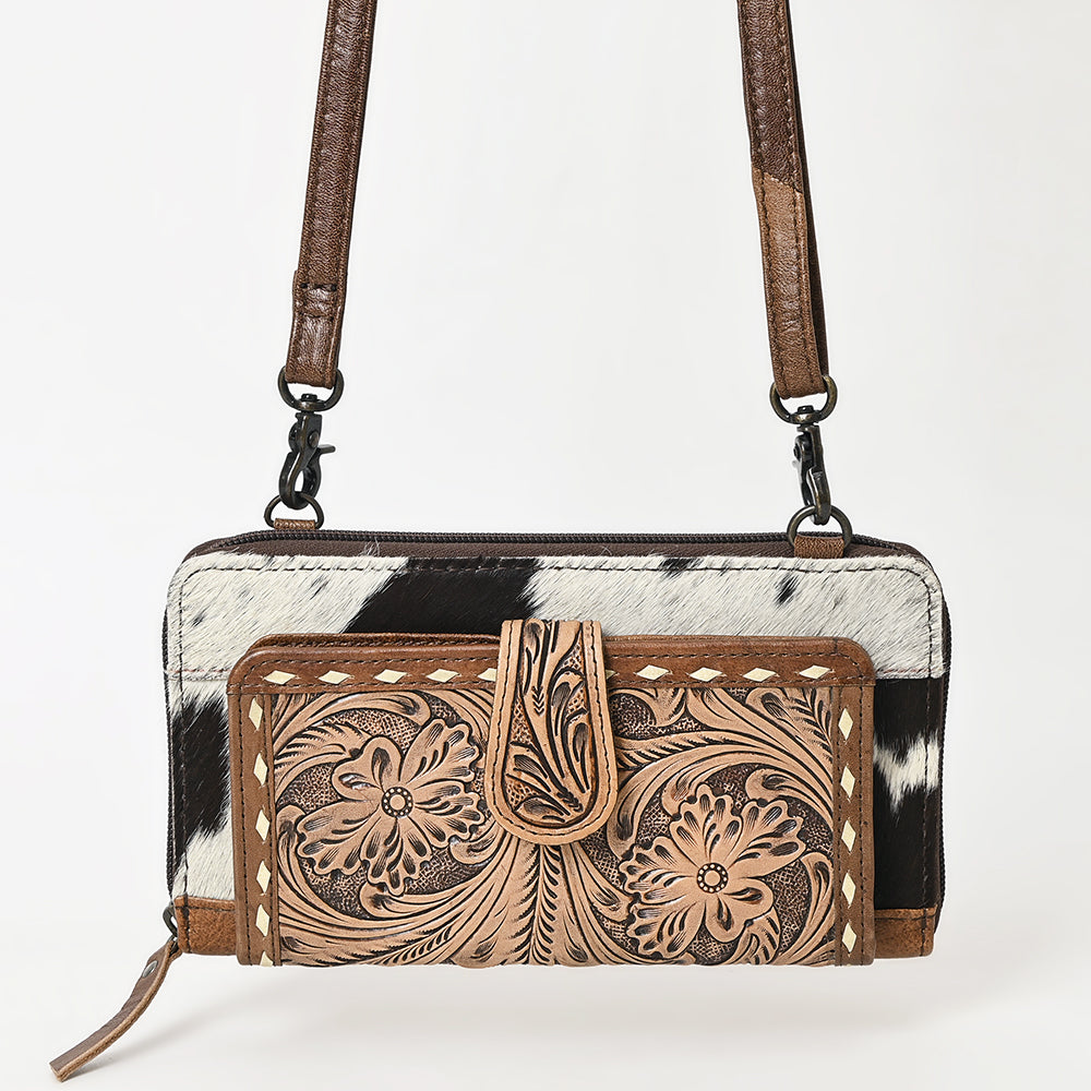 ADBG1288 American Darling Hair-On Cowhide & Hand-Tooled Organizer Wallet Bag| Western Crossbody Clutch