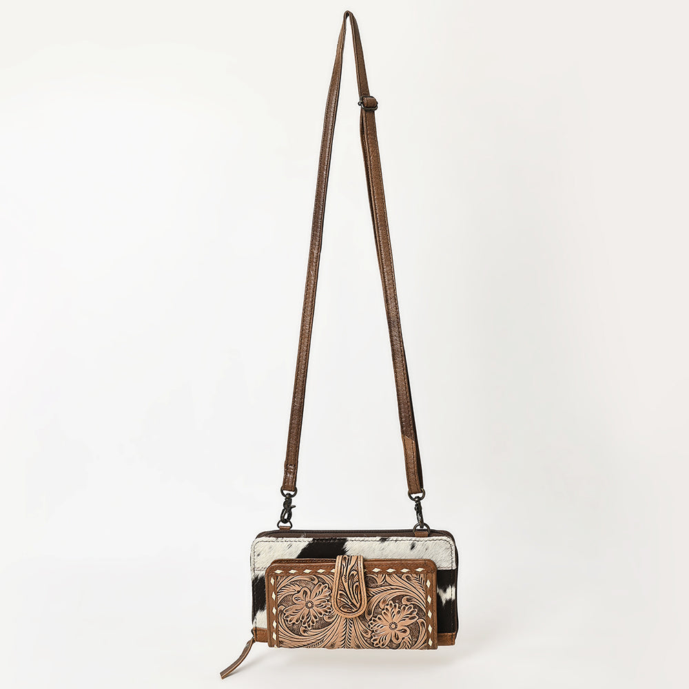ADBG1288 American Darling Hair-On Cowhide & Hand-Tooled Organizer Wallet Bag| Western Crossbody Clutch