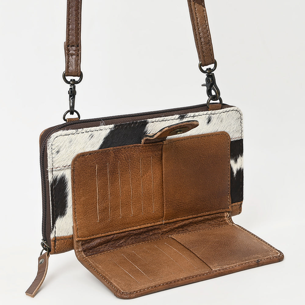 ADBG1288 American Darling Hair-On Cowhide & Hand-Tooled Organizer Wallet Bag| Western Crossbody Clutch