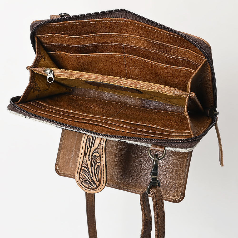 ADBG1288 American Darling Hair-On Cowhide & Hand-Tooled Organizer Wallet Bag| Western Crossbody Clutch