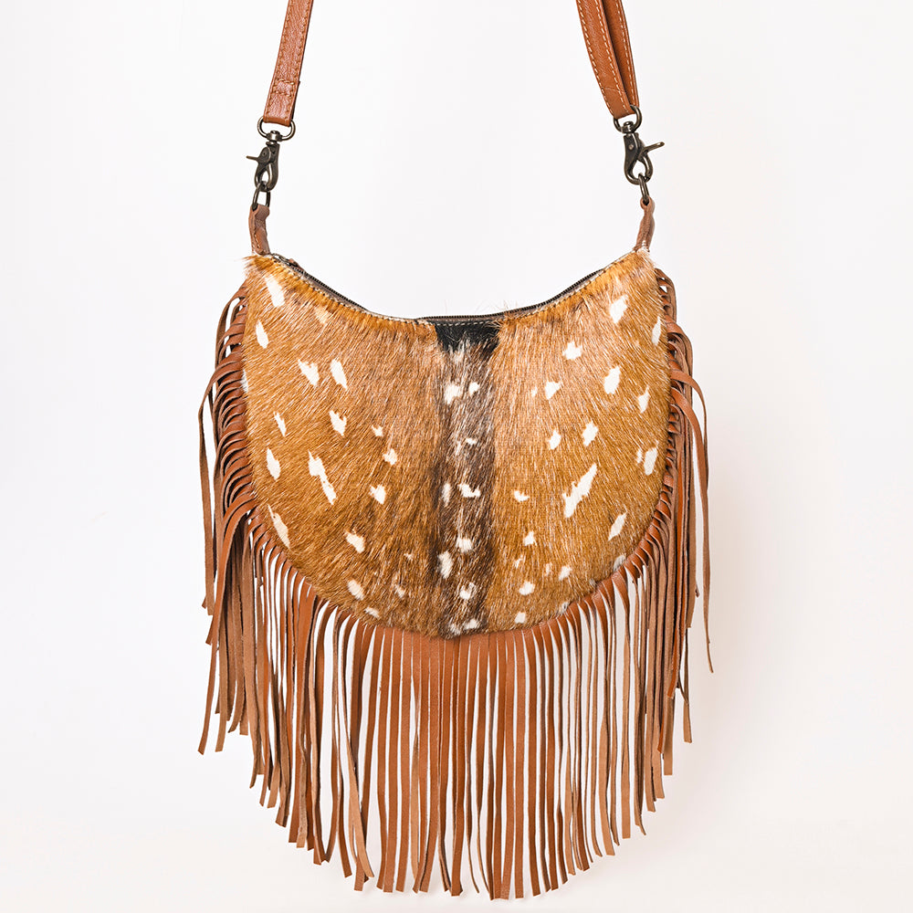 ADBG1289 American Darling Western Hair-On Cowhide Fringe Hobo Bag - Genuine Leather Crossbody