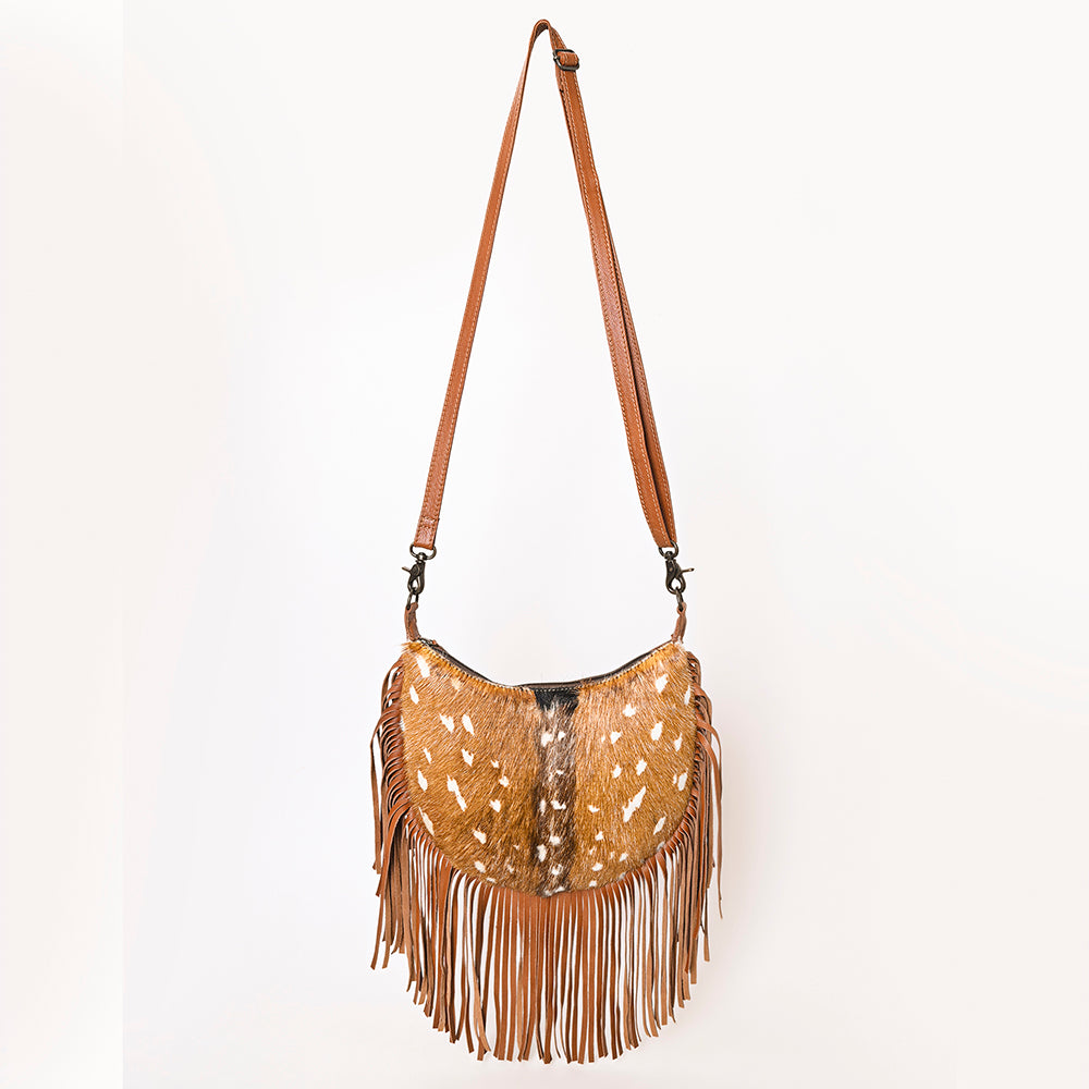 ADBG1289 American Darling Western Hair-On Cowhide Fringe Hobo Bag - Genuine Leather Crossbody