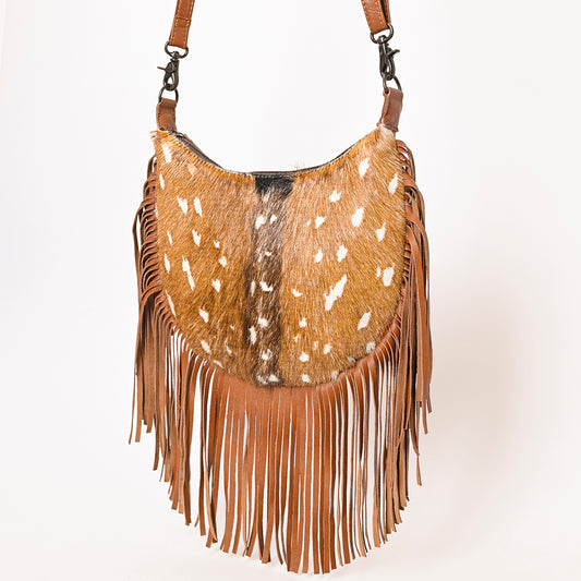 ADBG1289 American Darling Western Hair-On Cowhide Fringe Hobo Bag - Genuine Leather Crossbody